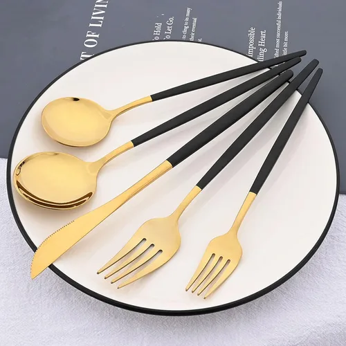 Vista 2 de Juego de cubiertos de espejo de 30 piezas de acero inoxidable 18/0, utensilios de cocina para cena, postre, pastel, té, café, vajilla para 6
