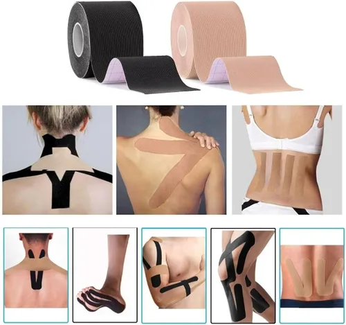 Vista 5 de Deilin Cinta de kinesiología, cintas deportivas terapéuticas elásticas para rodilla, hombro y codo, cinta corporal para levantar y levantar, Beige