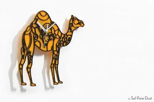 Vista 2 de Camel Silhouette Wall Clock - Yellow & Black Silhouette - Ornamental Decor - Sahara Desert - Moroccan Wall Decor - Camel Clock - Travel Gift