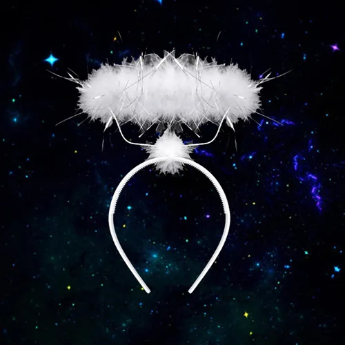 Vista 6 de appuivbt Halloween HeadbandsDevil LED Light Headband Feather White Angel Hair Band Cosplay Accessories for Halloween Christmas
