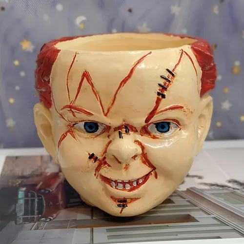 Vista 4 de Macetero de película de terror para decoración de Halloween, macetas aterradoras con agujero de drenaje