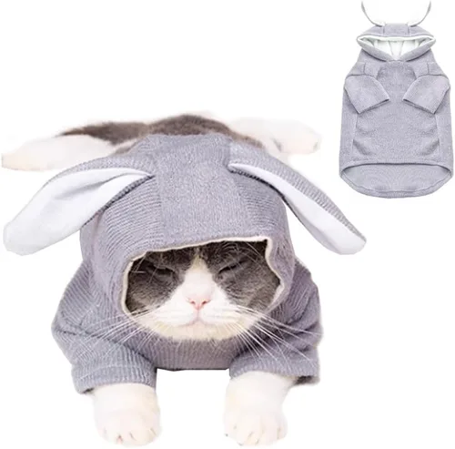 Vista 8 de ANIAC Sudadera con capucha para perro, con orejas de conejo, ropa de primavera para cachorros para perros pequeños, hembras, niños, suéter suave