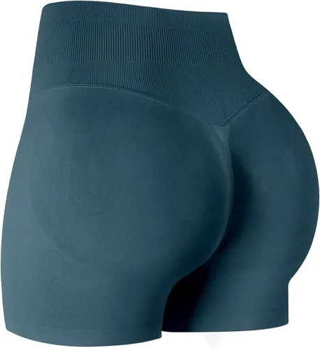 Vista 18 de ATHVOTAR Pantalones cortos de gimnasio para entrenamiento para mujeres, cintura alta sin costuras que levantan y fruncen los glúteos, pantalones