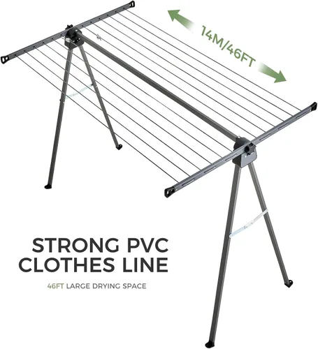 Vista 5 de JS - Estante de secado de ropa resistente con marco en A de 46 pies, estante plegable de acero inoxidable con tendedero de 52.5 ft, estante plegable