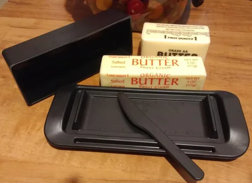 Vista 3 de Mantequillera de bambú con tapa y cuchillo, pequeño recipiente para mantequilla para un palo de mantequilla, recipiente para mantequilla