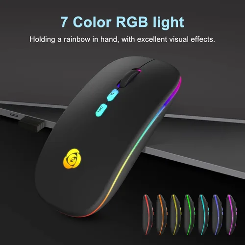 Vista 4 de CC Store Ratón Bluetooth inalámbrico LED y conexión instantánea de 2.4 GHz, recargable ultra silencioso, delgado, 3 DPI ajustables, 2 modos