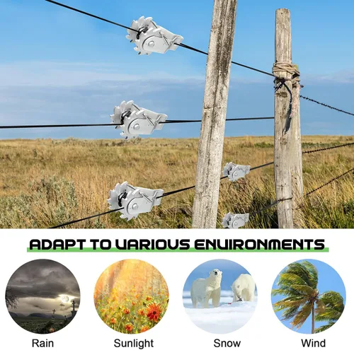 Vista 6 de Lasnten Paquete de 40 coladores de alambre eléctricos para cercas resistentes en línea, coladores de alambre de trinquete de aluminio con clip