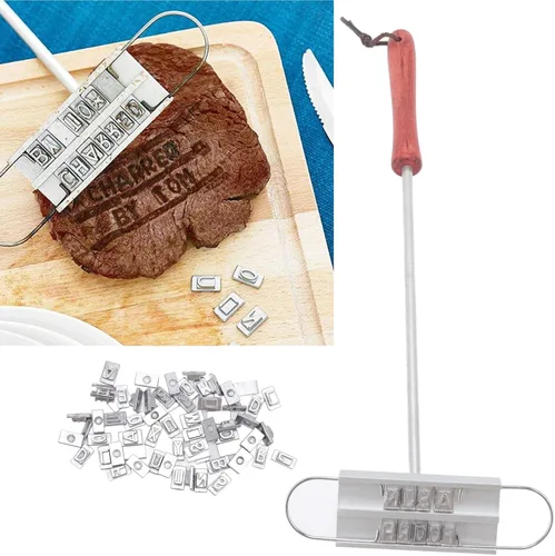 Vista 2 de CHICIRIS Hierro de marca de carne para barbacoa, hierro de marca personalizado de acero inoxidable con letras intercambiables para hamburguesa