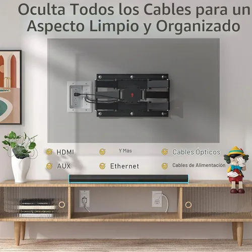 Vista 2 de Ocultacables de TV para TV montada en pared, kit de gestión de cables en pared, caja de tomacorriente – Ocultacables de doble tomacorriente
