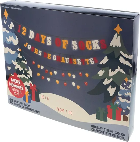 Vista 6 de Gertex Caja de regalo con calendario de Adviento para hombre Calcetines de 12 días de vacaciones Calcetines para hombre talla 10-13