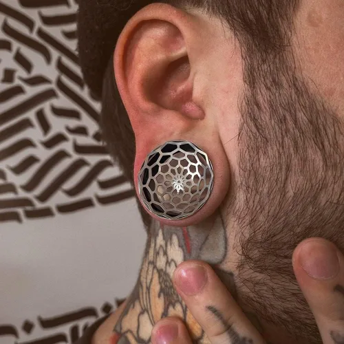 Vista 2 de 1 par de tapones para los oídos clásicos de acero inoxidable 316, hipoalergénicos, calibre 0.315 in-0.984 in (0G-1") Piercing para el cuerpo, 1 par