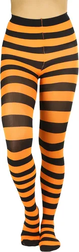 Vista 10 de ToBeInStyle Medias de contraste de rayas horizontales anchas para mujer, medias opacas Negro y rosa muñeca