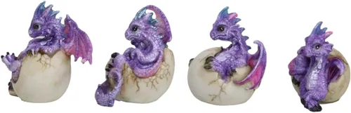 Vista 4 de Ebros Gift Fantasy Flying Beasts Juego de 4 crías de dragón de bebé Spyro púrpura que salen de huevos Figuras decorativas Calabozos y Dragones