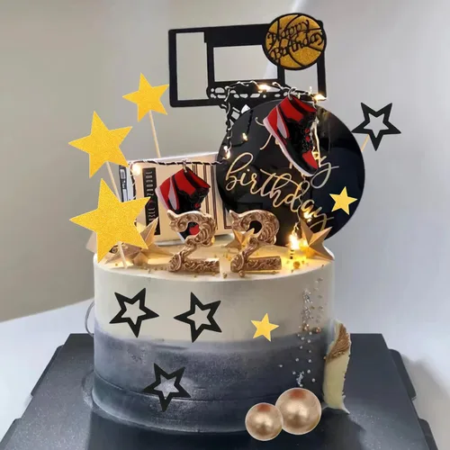 Vista 4 de 21 piezas de decoración de pastel de baloncesto temática de baloncesto para decoración de pasteles temáticos de deportes, suministros de cumpleaños