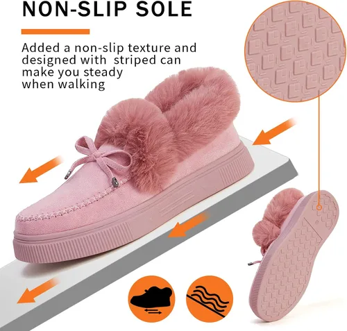 Vista 3 de TINSTREE Botas planas de invierno cálidas y duraderas, zapatos casuales de moda con forro de piel, botines de nieve, mocasines planos de plataforma