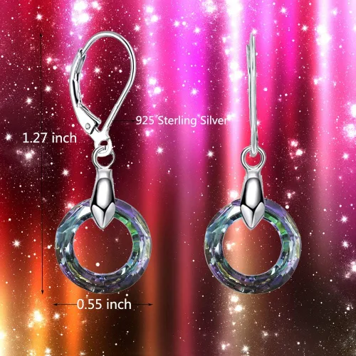 Vista 3 de 925 Sterling Silver Circle Earrings with Austria Crystal Leverback Dangle Earrings Hypoallergenic Jewelry for Women Mom