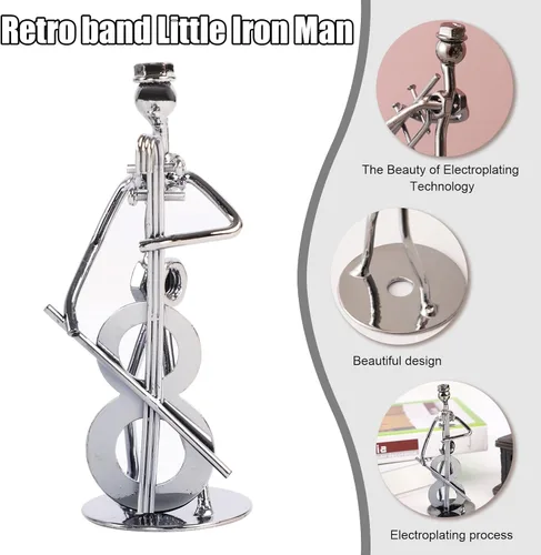 Vista 2 de Pequeña escultura de hierro, músico de metal, decoración de figuras de arte, regalo de estatua de hombre musical, exhibición para escritorio