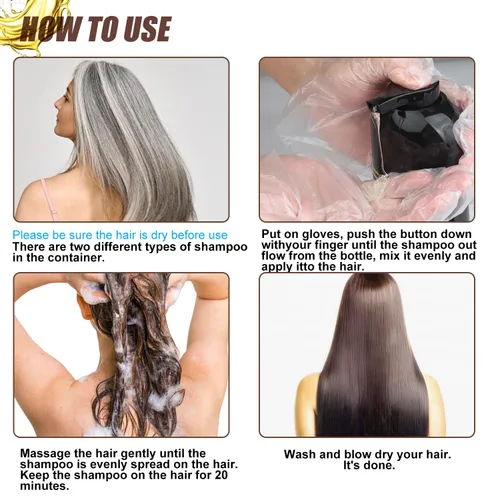 Vista 5 de Champú de tinte para el cabello 3 en 1, champú con ingredientes herbarios, tinte para cabello negro para mujeres y hombres, champú de cobertura