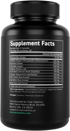 Vista 9 de Vital Vitamins Pastillas de clorofila – Suplemento desodorizante corporal – Hecho con espirulina, clorella, perejil orgánico, menta y carbón