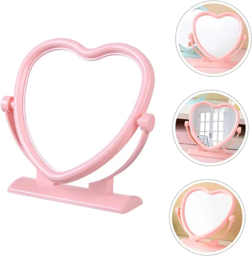 Vista 9 de Espejo de tocador de mesa en forma de corazón, espejo de doble cara para maquillaje, espejo de aumento portátil y giratorio para maquillaje