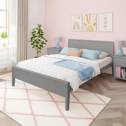 Vista 12 de Max & Lily Cama Full, Marco de Cama Full de Madera Maciza con Cabecera de Panel, Cama Full para Niños con Soporte de Listones de Madera, No Necesita