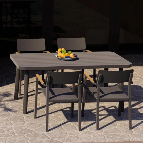 Vista 2 de Mesa de comedor al aire libre para 4 personas 62 pulgadas, mesa rectangular de aluminio para patio, color gris