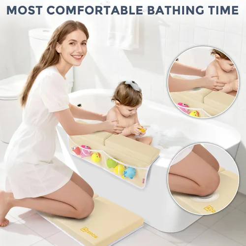 Vista 2 de Bath Kneeler and Elbow Rest Pad Set, 1.5” Thick Bathtub Kneeling Mat Cozy Memory Foam, Non-Slip 6 Suction Cups and 4 Toys Organizer Pockets