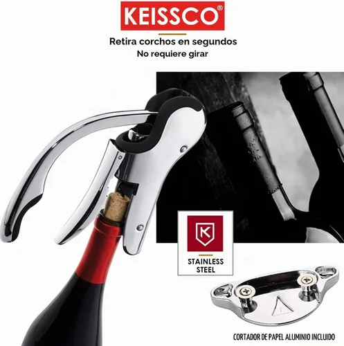 Vista 5 de Abrebotellas de vino de acero inoxidable Sacacorchos vertical compacto Abrebotellas de vino con cortador de lámina