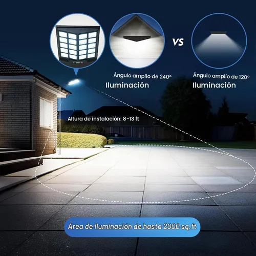 Vista 5 de Luces solares de inundación para exteriores, luz de calle con sensor de movimiento impermeable con control remoto, iluminación de seguridad