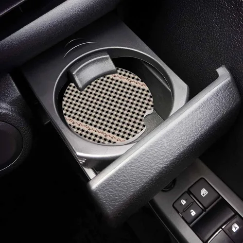 Vista 6 de Car Coasters Set of 2 Absorbent Ceramic Stone for Drink, Retro Black White Checkered Car Accessories Cup Holder Insert Coasters for Auto Vehicles