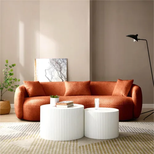 Vista 23 de KEVINSPACE Sofá curvo de 101 pulgadas, 4 asientos, moderno sofá de tela boucle de lujo, sofás de respaldo curvado de mediados de siglo, moderno
