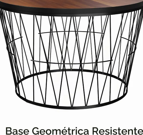 Vista 5 de Lavish Home Mesa de centro redonda con base de metal geométrica, muebles pequeños y modernos para sala de estar, mesa de centro de mediados de siglo