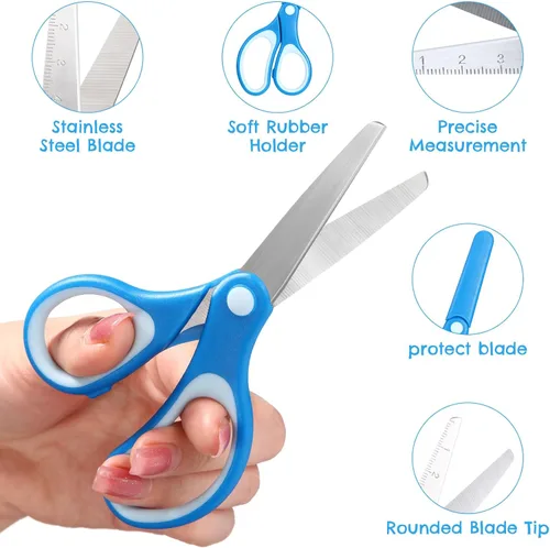 Vista 3 de Honoson Tijeras de seguridad pequeñas de acero inoxidable de 6 pulgadas con tapa para niños preescolares de 4 a 7, 8 y 9 años, suministros cristianos