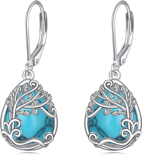 Vista 14 de Aretes colgantes con forma de lágrima de filigrana de piedra lunar de plata de ley 925 con cierre de palanca para mujer, regalos de joyería