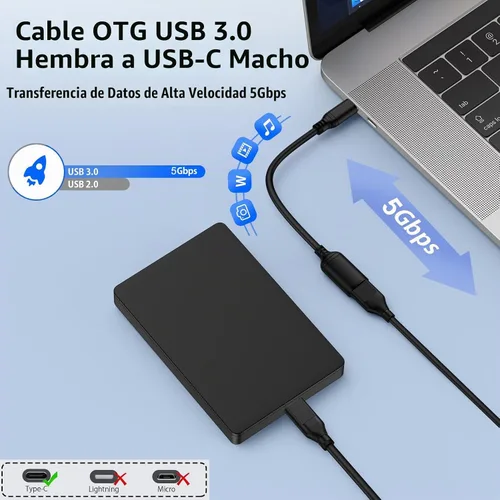 Vista 2 de Adaptador USB C a USB OTG para Android, 5Gbps On The Go USB3.0 USBC macho a USB-A hembra Adaptador Android OTG Cable para Samsung Galaxy S26 S25 FE