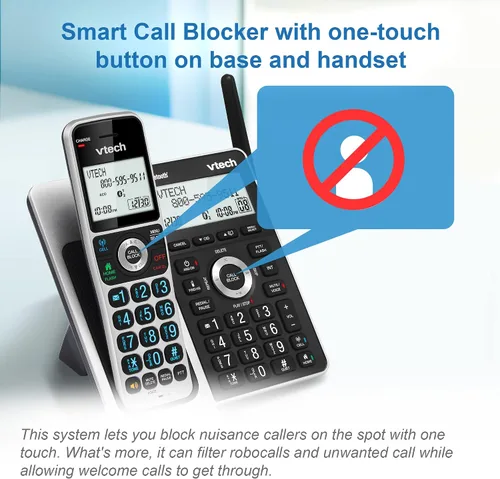 Vista 2 de VTech VS306-5 DECT 6.0 5 teléfonos inalámbricos para el hogar con Bluetooth, sistema de contestación, bloqueador de llamadas inteligente, anuncio