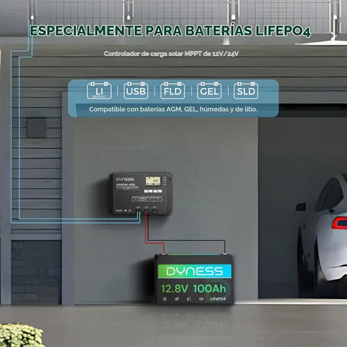 Vista 3 de Dyness Controlador de carga solar MPPT automático de 40 A, 12 V/24 V, control de aplicación y pantalla LCD, regulador solar de 40 amperios