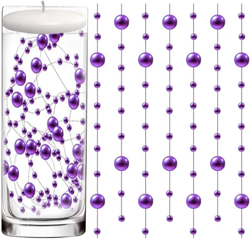 Vista 8 de 50 piezas de cadena de perlas para centro de mesa de velas flotantes, relleno de jarrón de perlas sintéticas negras para decoración de mesa de boda.