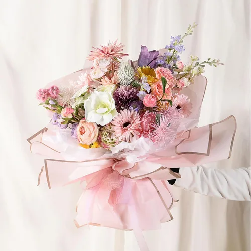 Vista 5 de Gloreyan 20 hojas de papel de regalo de flores con borde dorado, ramo de floristería, ramo de flores frescas, envoltura impermeable, caja de regalo