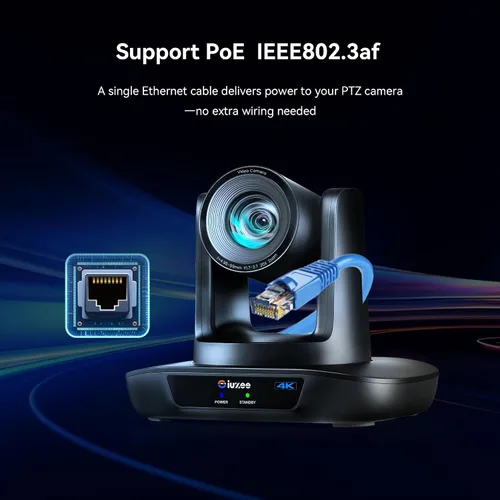 Vista 7 de Cámara PTZ 4K UHD con seguimiento automático AI, zoom óptico 20X, USB3.0/HDMI/LAN PoE, transmisión en vivo IP, cámara de sala de conferencias PTZ