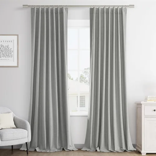 Vista 36 de Joywell - 2 cortinas de lino 100% opacas, con bolsillo para cortinero, trabilla trasera, cinta para ganchos y anillas con clip, con aislamiento