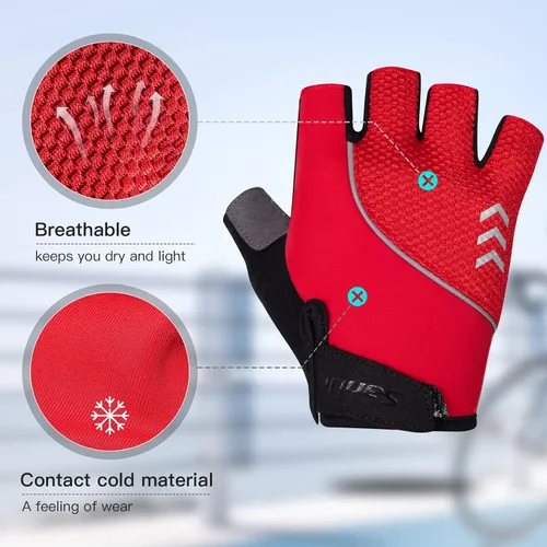 Vista 3 de Santic Guantes de ciclismo para adultos, guantes de ciclismo de medio dedo con almohadilla antideslizante que absorbe los golpes, guantes
