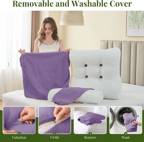 Vista 7 de Sasttie Juego de almohadas de cuña, 3 almohadas de lectura para sentarse, almohada de cuña de cama para dormir, después de una cirugía, reflujo