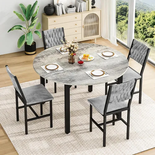 Vista 7 de AWQM Round Dining Table Set for 4, Velvet Chair, Kitchen Table Set, Grey