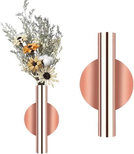 Vista 10 de 2 piezas de jarrón de pared de metal, tubo de flores montado en la pared para exhibición de flores, moderno soporte de flores secas decoración