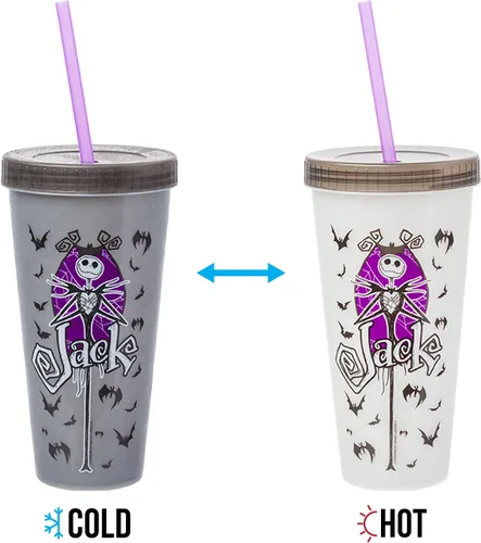Vista 5 de Silver Buffalo Disney Nightmare Before Christmas Character Grid - Paquete de 4 vasos de plástico que cambian de color, 24 onzas