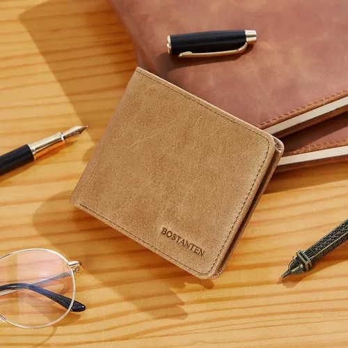 Vista 6 de BOSTANTEN Billeteras de piel auténtica para hombre, con bloqueo RFID y 2 ventanas de identificación