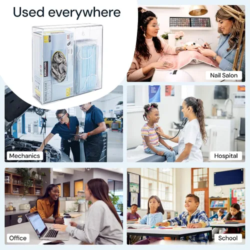 Vista 5 de SimplyImagine Estación dispensadora de doble higiene – Acrílico transparente – Dispensador de guantes con tapa libre de polvo – Soporte para guantes