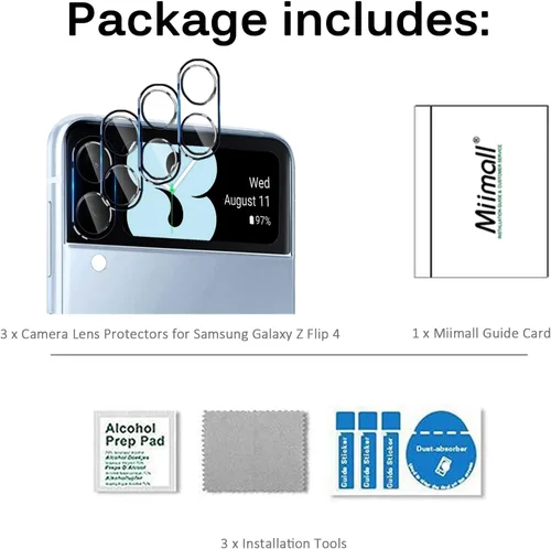 Vista 7 de Miimall - Protector de lente de cámara compatible con Samsung Galaxy Z Flip 4, vidrio templado de dureza 9H, antiarañazos, compatible con funda
