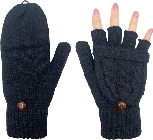 Vista 8 de Beurlike Guantes de invierno para mujer, de lana cálida, a prueba de viento, convertibles, sin dedos